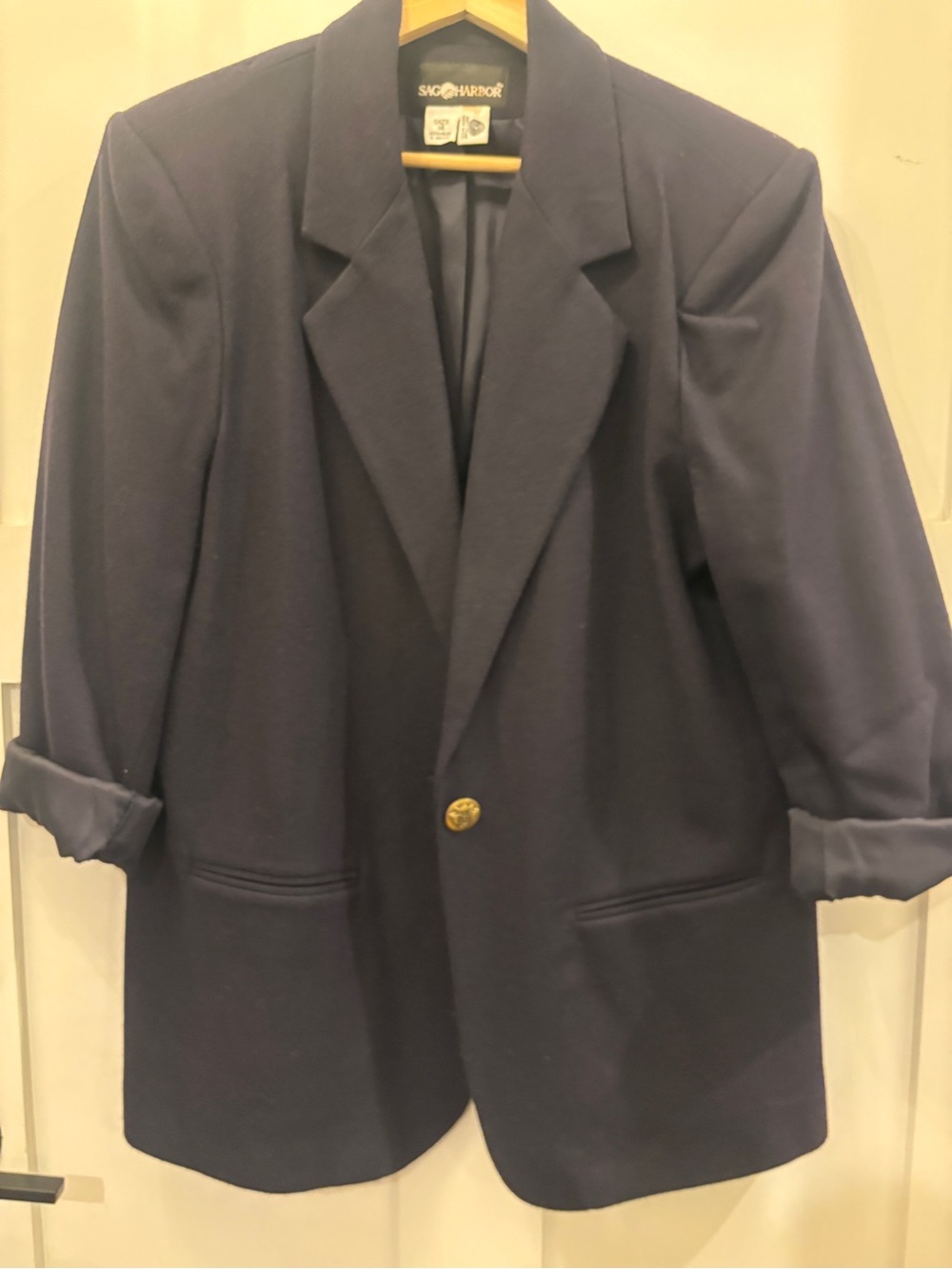 Sag Harbor Navy Single-Button Blazer with Gold Button